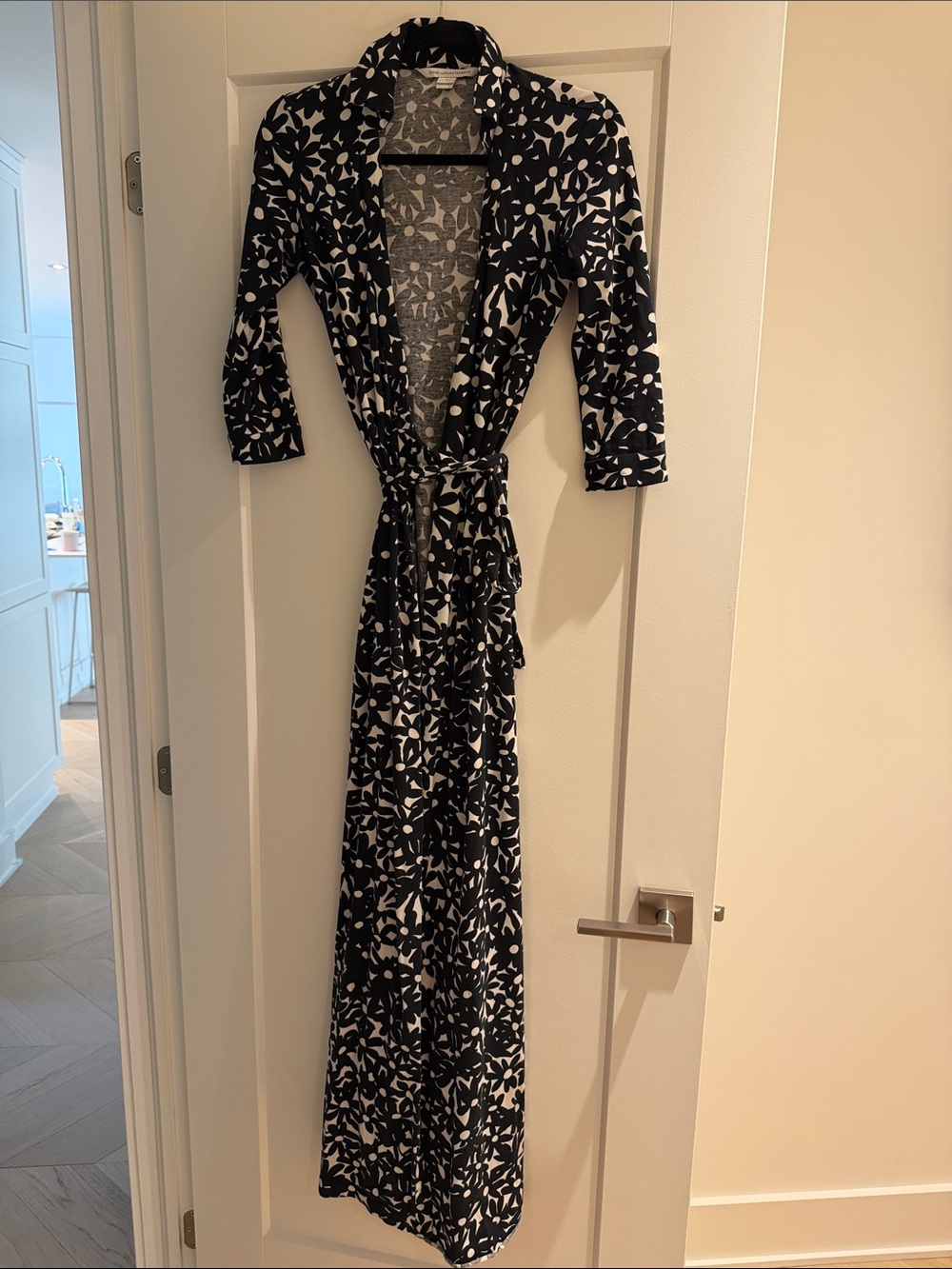 Diane Von Furstenberg Black and White Floral Maxi Wrap Dress